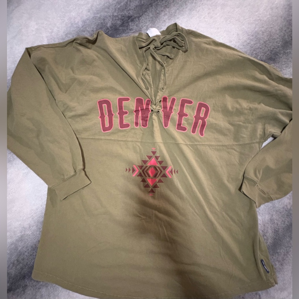 (B3) Spirit Jersey Denver Mile High Army Green Lace Up‎ Pullover Women's Shirt L